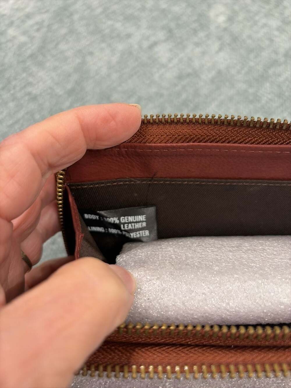 Born Balino Woven Leather Wristlet Wallet Saddle Dual Zip - Picture 4 of 9